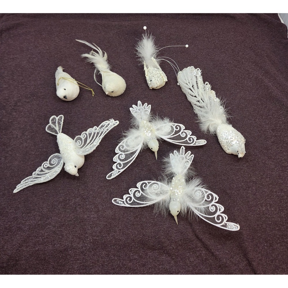 RAZ Imports 3" Clip On Resin Winter White Bird Christmas Ornaments Lot of 8